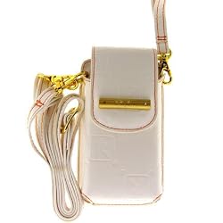 Licensed White Bunny Imprint Playboy Elegant Vertical Cellphone Pouch with Magnetic Flap to Secure Phone and Shoulder Length Strap
