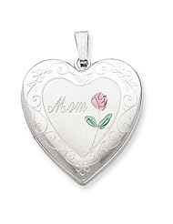 Genuine .925 Sterling Silver 24mm Enameled, D/C Mom Heart Locket. 100% Satisfaction Guaranteed.