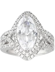 Sterling Silver Large Marquise Cubic Zirconia with Wide Pave Band Ring