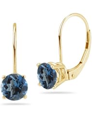 2.85 Cts of 7 mm AAA Round London Blue Topaz Stud Earrings in 14K Yellow Gold