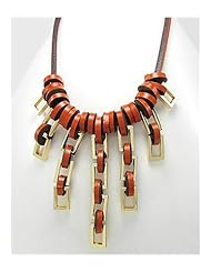 Orange Leather Necklace In White Base