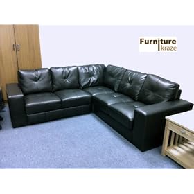 SOPHISTICATED BLACK REAL LEATHER SOFA (CORNER)