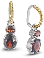 CleverEve Luxury Series Dangling Yellow Gold & Rhodium Plated Sterling Silver Earrings w/ Prong Set Oval Cut Natural Genuine Garnet Stones