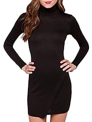 Empire   Waistline Cowl Neck Polyester Vintage Wrap Asymmetric Long Sleeves Midi Dress 