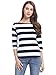 MsBasic Women's 3/4 Sleeve Boat Neck Striped Relax Fit Tee Shirts