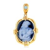 14K Yellow Gold Mother Hold Her Child Birthstone (December) Cameo Pendant