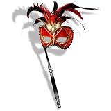Red Venetian Mask with Stick