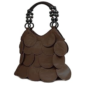 Designer Style Cocoa Brown Circle Overlay Handbag Bag Purse