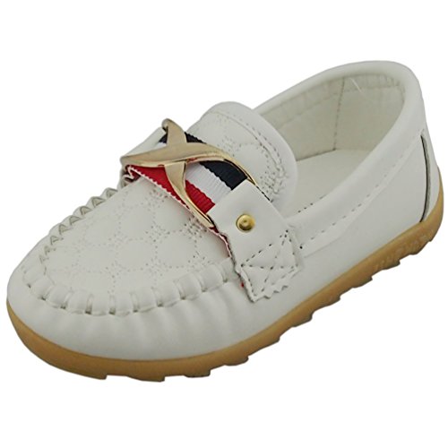 DADAWEN Boy's Girl's Classic Slip-on Loafers Oxford Flat Shoes White US Size 7 M Toddler
