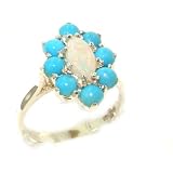 Luxury Ladies Solid White Gold Natural Opal & Turquoise Marquise Cluster Ring - Finger Sizes 5 to 12 Available
