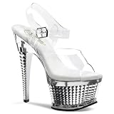 6 1/2 inch Ankle Strap Textured Platform Sandal Clear/Silver Chrome