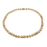 Peach Pink 7-8mm AAA Cultured Pearl Strand Necklace w. 18K Yellow Gold Overlay Sterling Silver Diamond Cubic Zirconia Roundel and Rose Clasp (LS1R2)