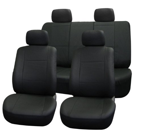 Univerisal Car Seat Cover Full Set Leather Pu-001 Solid Black