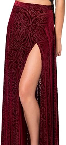 Fiona World Womens Vintage Velvet Flroal Print Front Slit Maxi Skirt