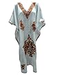 Boho Long Dress White Floral Embroidered Kaftan Dresses for Womens