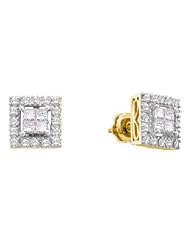 0.75 cttw 14k Yellow Gold Diamond Round and Princess Cut Invisible Set Earrings Unisex (Real Diamonds: 3/4 cttw)