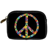 Digital Camera Leather Case of Peace Symbol with Flowers in 60s Colors