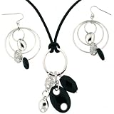 41zBncKqtaL. SL160  Necklace Hoop Earring Sterling Silver Black Resin CZ Gucci Style Beads Leather Cord Set Bucasi