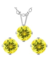 3.00 Ct Round Canary Mystic Topaz 925 Sterling Silver Pendant Earrings Set