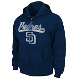 MLB San Diego Padres Long Sleeve Full Zip Hooded Fleece (Athletic Navy, Small)
