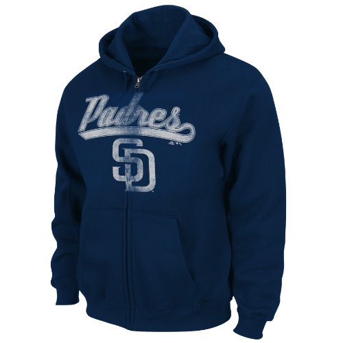 MLB San Diego Padres Long Sleeve Full Zip Hooded Fleece (Athletic Navy, Large)