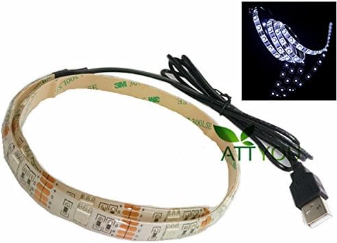 ATTYOU(TM) Cool White Led Strip Waterproof 50cm (1.7 Feet) 15leds 5050 Strip Light with 5v USB Cable for TV/PC/Laptop Background Lighting USB-powered