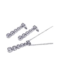 Nickel Free Sterling Silver Pendant & Earring Sets Matching Hanging CZ Earring And Necklace
