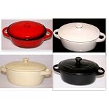 CREALYS – Lot de 4 – Mini cocottes ovales en Grès couleur noir, rouge, ivoire et blanc