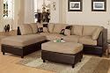 3pcs Sectional Sofa Set with Ottoman in Hazelnut Finish