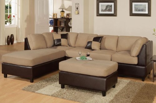 3pcs Sectional Sofa Set with Ottoman in Hazelnut Finish
