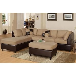 Bobkona 3-Piece Hungtinton Sectional Sofa Set with Ottoman Reversible in Hazelnut Color