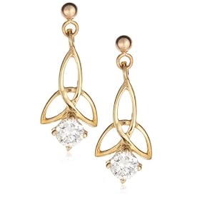 9ct Yellow Gold AME107743 Ladies Cubic Zirconia Celtic Drop Earrings