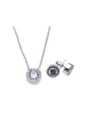 Nickel Free Sterling Silver Pendant & Earring Sets Round Antique Style CZ Set