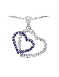 Original Star K (tm) Double Heart Love Pendant with Round Rainbow Mystic Topaz in 925 Sterling Silver