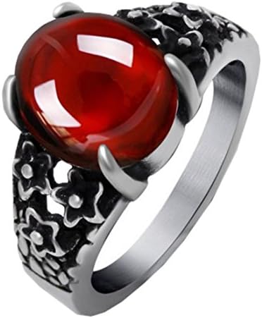 SA664 Men Women's Old Fashion Palace Retro Red Garnet Gem Stone Stainless Steel Ring,Red Silver