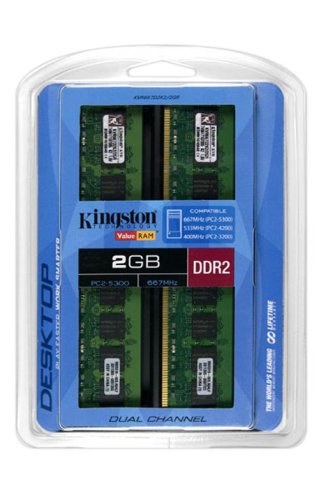 Kingston ValueRam 2GB 667MHz DDR2 Non-ECC CL5 DIMM (Kit of 2) Retail Packaging