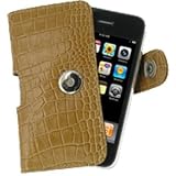 Apple iPhone Leather Horizontal Pouch Case - Crocodile Pattern (Brown)