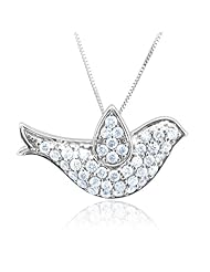 14k White Gold Dove Bird Diamond Pendant Necklace (HI, I1-I2, 0.43 carat)