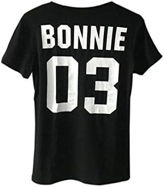Fullkang Men Women BONNIE/CLYDE 03 Letter Print Couple T-Shirt Top (L, Women BONNIE 03)