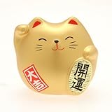 Kotobuki Maneki Neko Charm Kai-un Collectible Figurine, Fortune, Gold