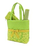 Large Lime Green & Yellow 3-Piece Quilted Damask Pattern Baby Diaper Bag Tote with Matching Changing Pad Set