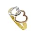 Nickel Free 18 KT Gold Layered Silver and Copper Finish 10mm and 9mm Twin Hearts on 2mm Yellow Gold Band Ring