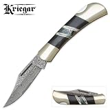 Kriegar Buffalo Black Pearl Lockback Folding Knife Damascus