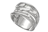 14K White Gold Hand-Crafted Matte-Finish Designer Ring, Enhanced with Scattered Bezel Set Diamonds.