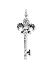 Sterling Silver Black & White CZ Fleur de Lis Key Pendant. Metal Wt- 4.46g