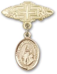 14K Gold Baby Badge with Our Lady of Consolation Charm and Badge Pin with Cross