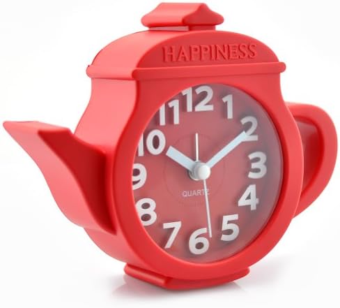 Deedo Quartz Analog Candy Colors Teapot Shape Battery Alarm Clock (Red)