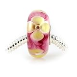 Yellow-Pink Maui Flower Murano Bead, Quality 925 Sterling Silver Full Core Lampwork Bead, Compatible with Pandora, Biagi, European Bracelets