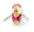 Yellow-Pink Maui Flower Murano Bead, Quality 925 Sterling Silver Full Core Lampwork Bead, Compatible with Pandora, Biagi, European Bracelets