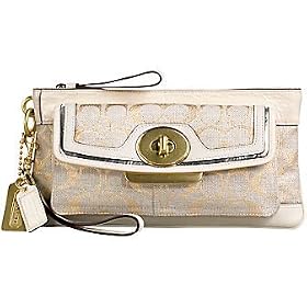 AUTHENTIC COACH PENELOPE LINEN GOLD LUREX SIGNATURE CLUTCH 13145